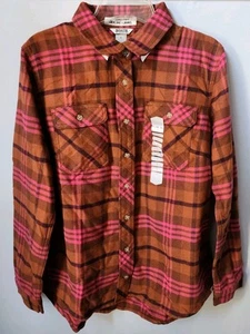 Duluth Trading Co Women’s Large Folklore Flannel Tunic Shirt Plaid Soft Rust NEW - Picture 1 of 10
