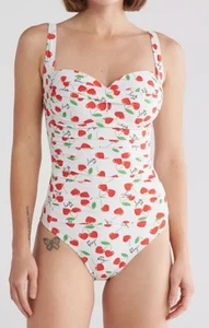 Betsey Johnson Einteiler Badeanzug Damen Gr. M Weiß Cherry Bomb Bandeau Neu mit Etikett - Bild 1 von 7