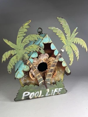 Arte de metal rústico "Vida en la piscina" acero vintage pajarera 16" palmeras Foto 1 de 4