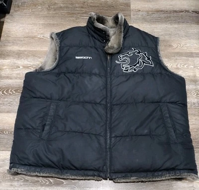 Chaleco acolchado forrado de piel sintética reversible Sean John para hombre talla 3XL emblema cabeza de león Foto 1 de 4