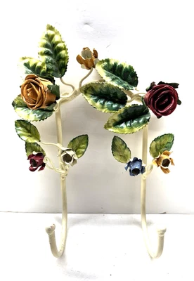 Gancho de pared floral de metal, 2 puntas, rosas, victoriano Shabby Chic Foto 1 de 4
