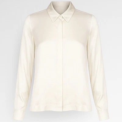 NWT Eileen Fisher Size S Ivory Stretch Silk Charmeuse Classic Collar Cream Beige - Image 1 of 4