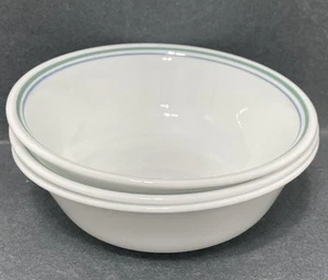 CORELLE VITRELLE 3ER SET LANDHAUS BLAU GRÜNER RAND MÜSLISCHALEN SUPPENSCHÜSSELN USA - Bild 1 von 4