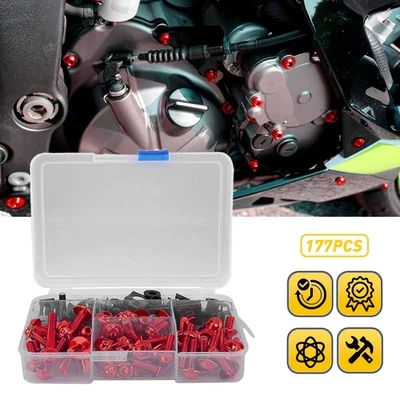 177pcs Set Fairing Bolts Fastener Screws Kit Red For Suzuki Kawasaki Yamaha EOU - Image 1 of 4