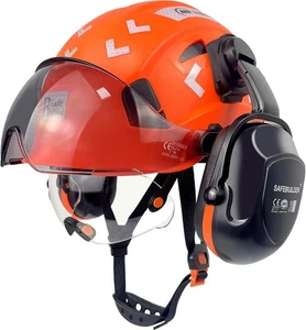 Casco de seguridad de sombrero duro con luz de faro recargable y visera orejeras V... - Imagen 1 de 9