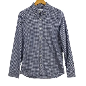GAP Shirt Mens Medium Blue Gingham Button Up Standard Fit Stretch Long Sleeve - Picture 1 of 11