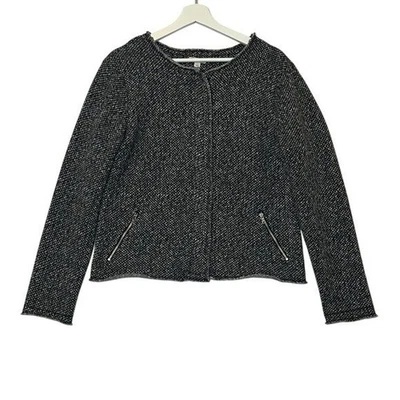 GAP Women’s Herringbone Fleece Jacket Size Large Black and White full zipper - Image 1 of 4