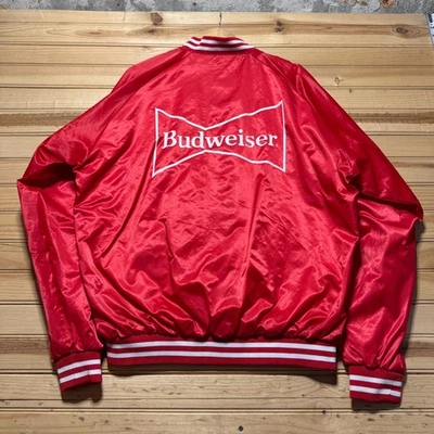 Chaqueta de bombardero Budweiser Beer abotonada de nailon satinado para hombre - talla XL Foto 1 de 4