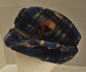 Men’s Union Made Vintage Faux Fur Cap Hat Sz Medium Plaid w/Feather - Picture 1 of 5