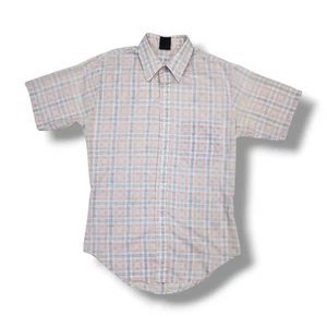Vintage SEARS Style Works Red White Blue Plaid Button Up Shirt Teens Small - Picture 1 of 6