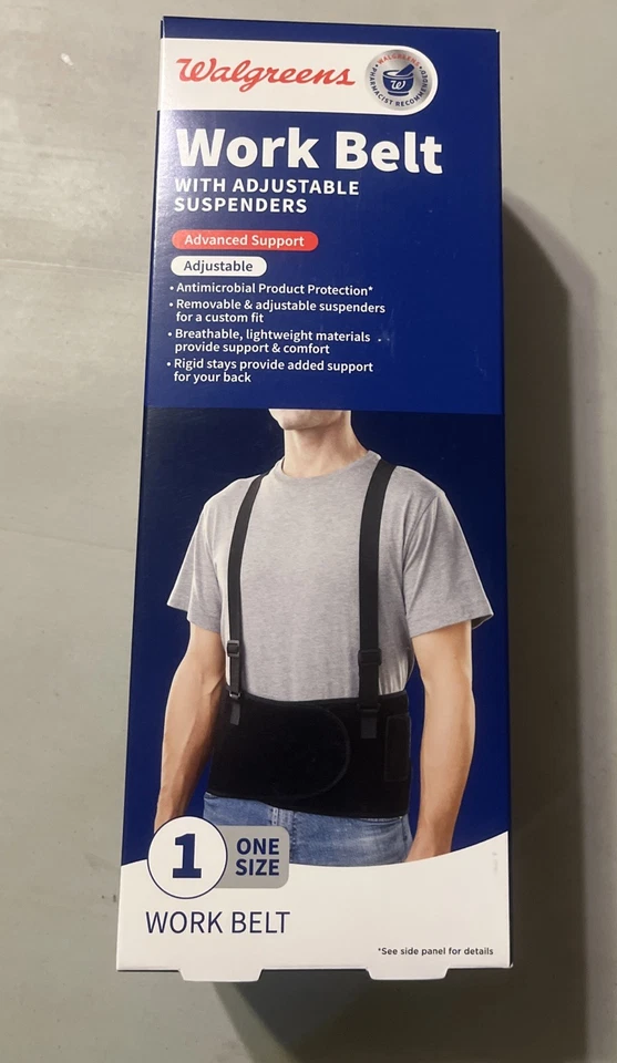 Walgreens Back Work Belt w/Adjustable Suspenders Advanced Support 1 Size