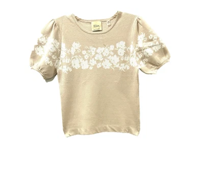 $228 ELIE TAHARI MANGA ABULLONADA SUÉTER TEJIDO TOP M {SE ADAPTA A S} FLORAL AVENA ELEGANTE Foto 1 de 4