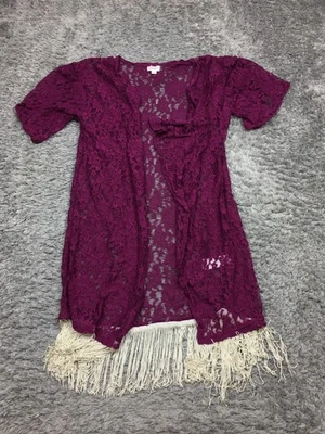 LulaRoe Monroe Kimono Open Front Cardigan Women’s Small Sheer Fringe Purple - Image 1 of 4