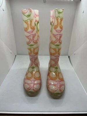 Женские резиновые дождевые сапоги Coach Pixy Dream с фирменным принтом размер США 6 разноцветные - Изображение 1 из 4