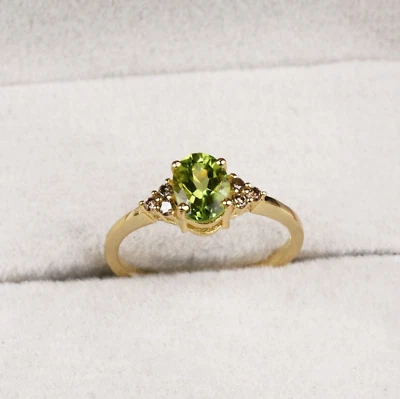 Green Peridot & Diamond Engagement Ring 14k Gold Plated Sterling Silver Jewelry - Image 1 of 4