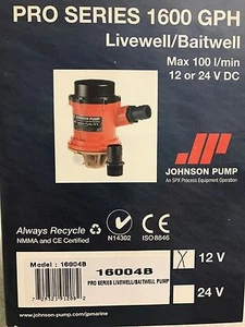 LIVEWELL BAIT PUMP JOHNSON 189 16004B 1600GPH PRO SERIES FISHING BOAT LIVE WELLS - Picture 1 of 3
