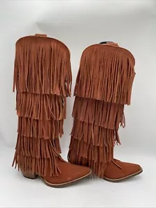 Dingo Women's Wild Child Suede Fringe Boots Orange Size 7M - Picture 1 of 8