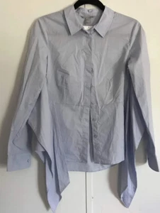 H&M Button Down Shirt Womens Size 14 Light Blue Solid Long Casual Sleeve Collar - Picture 1 of 8