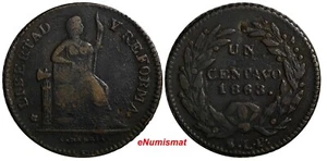 Mexico Copper 1863 SLP 1 Centavo San Luis Potosi  SCARCE KM#390.1 (14 318) - Picture 1 of 3