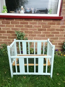 Delightful Freshly Restored Mid century Vintage Child's Blue Wooden Cot Bed Crib - Picture 1 of 12