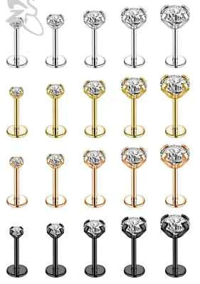 Barra de labret roscada internamente 18 g (1,0 mm) 2 mm-6 mm circonita cúbica garra de gema hélice pendiente Foto 1 de 4