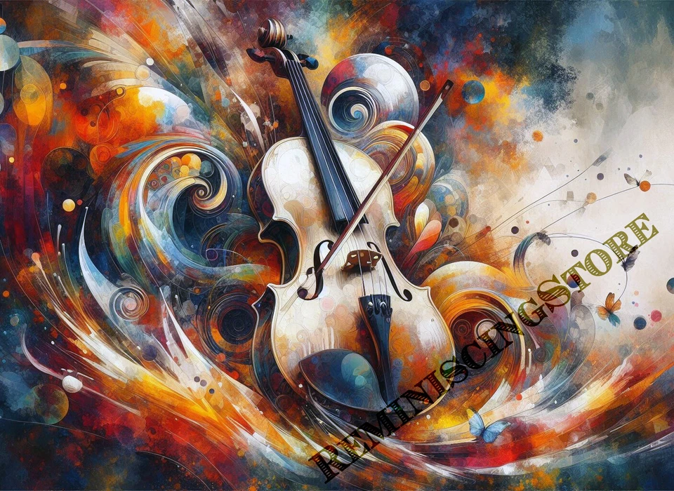 Violín de colección con arte pictórico de naturaleza coloridos toques de pintura #2 reimpresión Foto 1 de 1