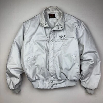 Chaqueta de bombardero vintage Pla-Jac Dunbrooke cremallera completa Coors adulto claro XL 48-50 gris Foto 1 de 4