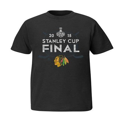 Chicago Blackhawks Shirt Boys XL Majestic NHL Stanley Cup 2015 Black Hockey Tee