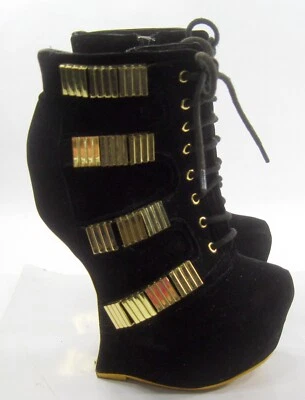 Black/Gold 6"High Wedge Heel LESS 2"Platform  Ankle Boots Women  Size 6 - Image 1 of 4