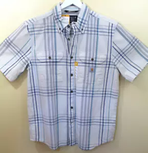 Carhartt Herren lose Passform M kurzarm kariertes Shirt Knopf Neu mit Etikett natürliche Farbe - Bild 1 von 12