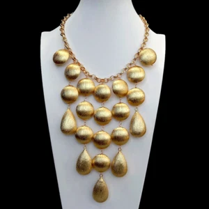 Festoon Necklace Gold Plated Brushed Bead For Women Jewelry Statement Necklace - Picture 1 of 6