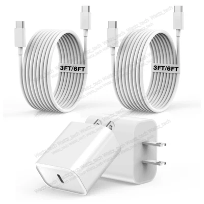 2PACK 20W Fast Charger PD Adapter Block USB C Cable For Android iPhone 15 16 Pro - Image 1 of 4