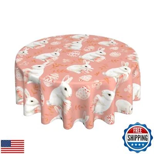DEKIFNHG Easter Egg Rabbit Round Tablecloth 60 Inch, Bunny Decorations Round - Picture 1 of 5