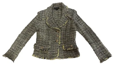 St. John Knit Blazer - Size 8 - Caviar and Chartreuse - EXCELLENT (REG $1,495) - Image 1 of 4