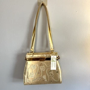 Sanremo Italy Gold Purse Shoulder Bag Christmas Print Tangobag Vintage NWT - Picture 1 of 8