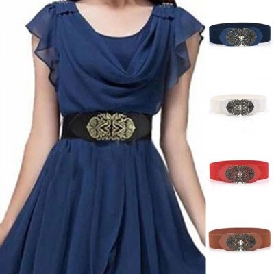 Womens Belt Wide Stretch Elastic Waist Ladies Retro Metal Buckle Waistba ❶ - image 1 of 4