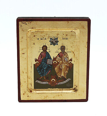 Greek Russian Orthodox Handmade Wooden Icon Holy Trinity 12.5x10cm • 15.57€