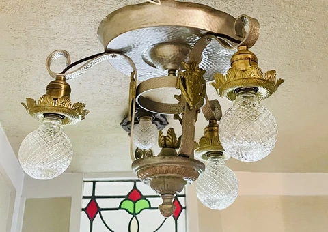 Antique Art Deco 1920’s Gothic Ceiling Light Fixture Chandelier Restored Cover