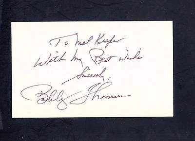 Bobby Thomson d'2010 Autographed 3x5 index card NY Giants JSA COA - Image 1 of 2