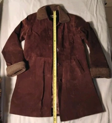 Abrigo Chaqueta Para Mujer BAGATELLE Talla M Largo Cuero Marrón Imitación Borde Sherpa, RN 98386 Foto 1 de 4