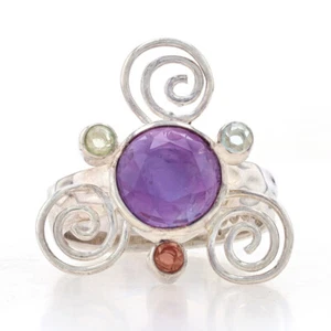 NEW Gemstone Swirl Ring - 925 Sterling Silver Women's Size 7 Chunky Cocktail - Picture 1 of 11