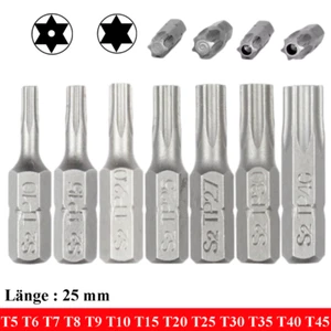 T5 T6 T7 - T45 Torx Pin Security Hexagonal Bits 1/4" Hex Drive With Hole/ Nohole - Picture 1 of 35