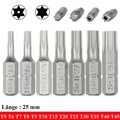 T5 T6 T7 - T45 Torx Pin Security Hexagonal Bits 1/4" Hex Drive With Hole/ Nohole - Image 1 of 4