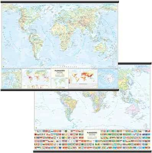 CARTA MURALE GEOGRAFICA BIFACCIALE SCUOLA SCOLASTICA MONDO 132 x 99 BELLETTI - Bild 1 von 1