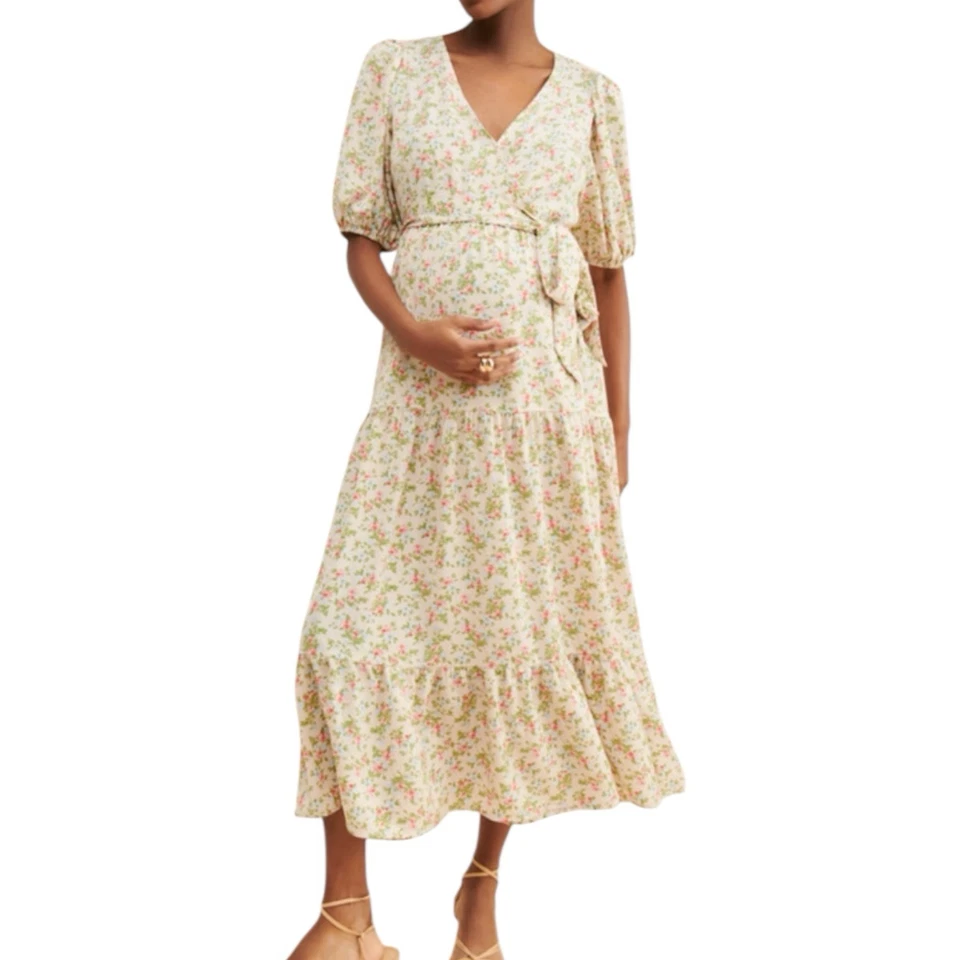 Glamorous Boom Maternity Wrap Tiered Floral Maxi Dress Size 6 Boho Romantic  - Image 1 of 4