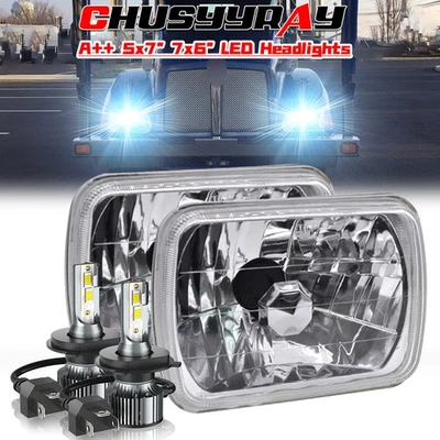 For Kenworth T300 Trucks Newest Pair 80W 7x6" 5x7inch LED HI/LO Headlights DRL - Image 1 of 4