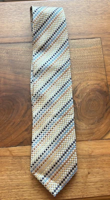 Peacock Men's Silk Tie Geometric Square Striped Handmade 100% Silk Yellow - Image 1 of 4