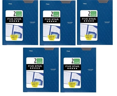 Hermosas carpetas de plástico Stay-Put de 3 clavijas de 2 bolsillos azul Pacífico de cinco estrellas paquete de 5 Foto 1 de 4