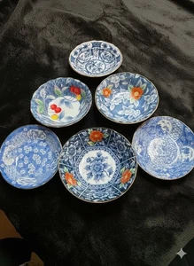 Set 6 Vintage Japanese Bowls Blue White Mix Takahashi Matsumine Imari Floral 6" - Picture 1 of 23
