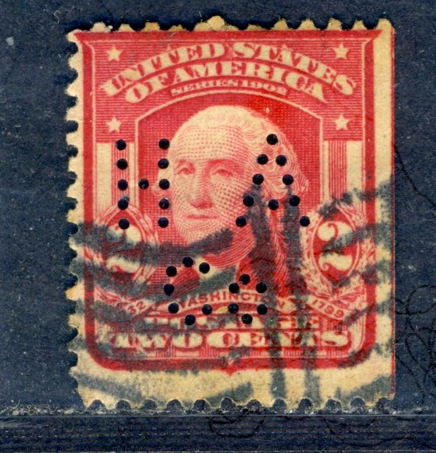 US Perfins, 2 cent #319, H 014, HA/Co,  rated C - Image 1 of 2